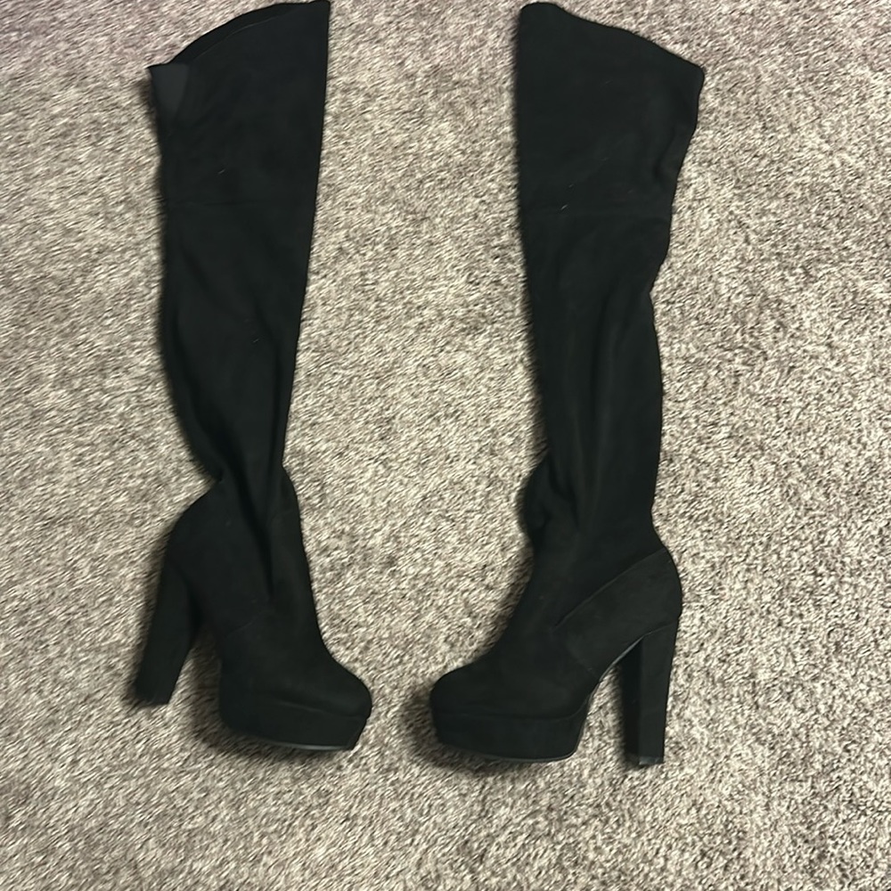 Vegan suede over-the-knee heeled boots